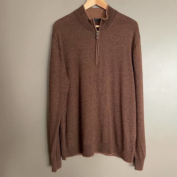 Raffi The Palmer Pullover Wool Sweater Sz XXL Long Sleeve Quarter Zip Mock Neck - Picture 2 of 16